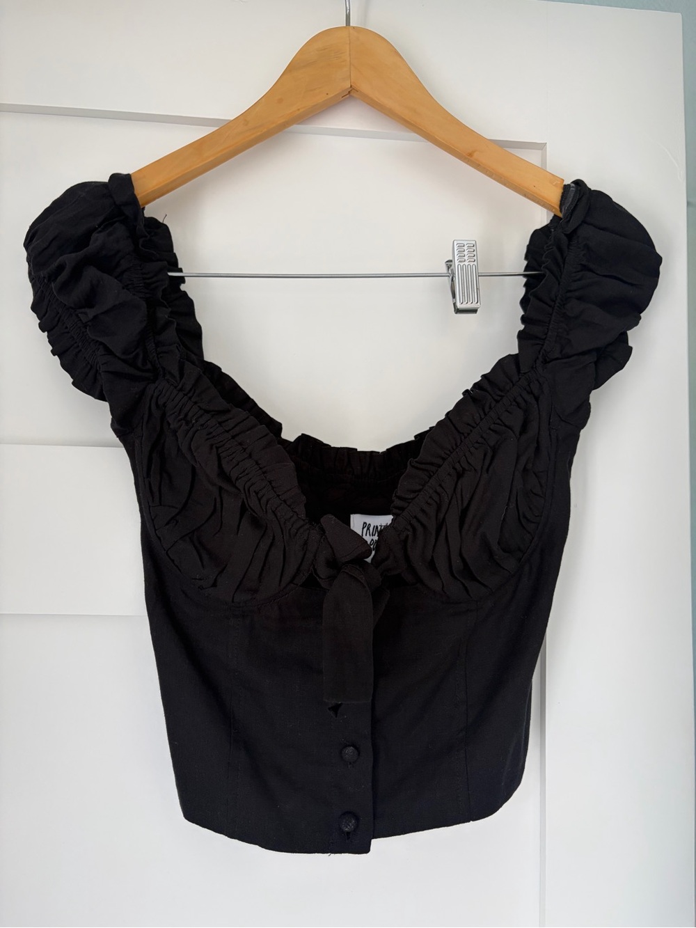 Princess Polly Black Ruffle Tie-Front Crop Top